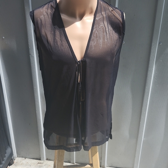 Anne Klein Tops - Anne Klein Black Sheer Tie Front Blouse
